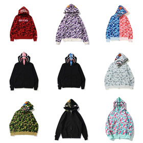 BAPE colorblock fluorescent shark series hooded pullover sweatshirt jacket-4244  